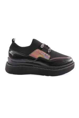 DGN 925-23y Women's Thick Sole Strech Detailed Sneakers Shoes Black