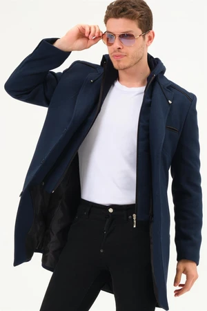 PLT8371 DEWBRRY MEN'S COAT-PLAIN NAVY BLUE