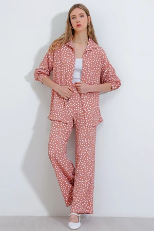 Bigdart Women's Polka Dot Powder Ecru Knitted Double Suit 5858