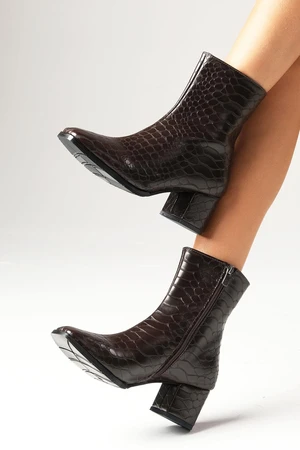 Mio Gusto Macy's Crocodile Patterned Brown Women's High Heel Boots