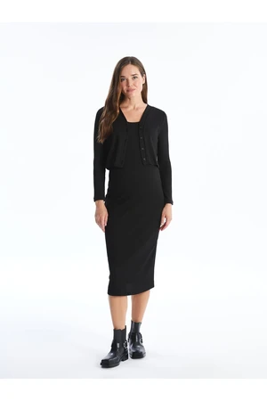 LC Waikiki Crew Neck Women's Dress and Cardigan Set