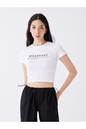 LC Waikiki Crew Neck Printed Short Sleeve Women's Crop