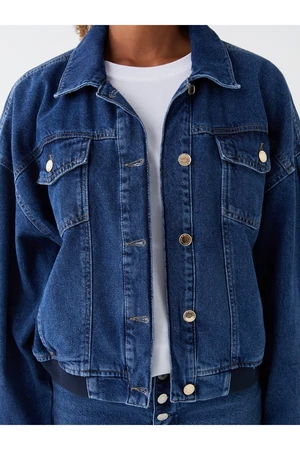 LC Waikiki Dámský košilový límec Rovný dlouhý rukáv Oversize Jean Jacket