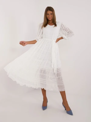 White flared cocktail dress with 3/4 sleeves