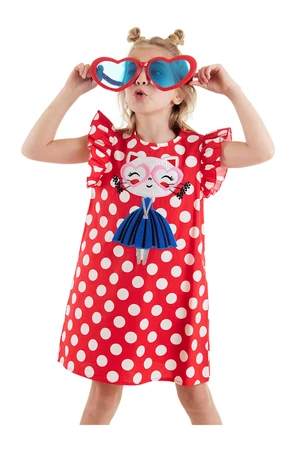 Denokids Cat Girl's Dress Poplin Red Polka Dot Summer Poplin Dress