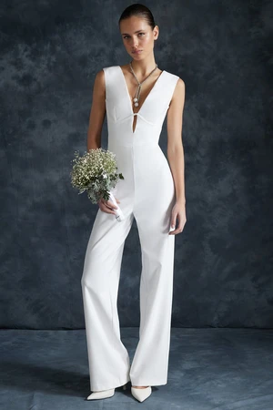 Trendyol Bridal White Wide Leg Unlined Woven Wedding/Marriage Jumpsuit