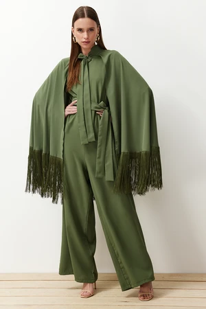 Trendyol Khaki Evening Dress Jumpsuit Tasseled Cape Suit