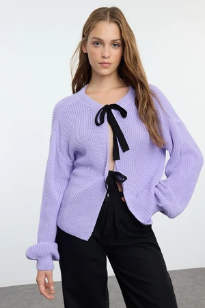 Trendyol Lilac Crop Double-Sided Wearable Ribbon/Bow Tie Detailed Knitwear Sweater