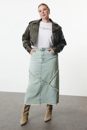 Trendyol Curve Light Blue Slit Denim Plus Size Skirt