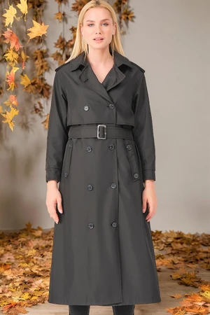 Z6674 DEWBERRY WOMEN'S TRENCH COAT-STRAIGHT BLACK