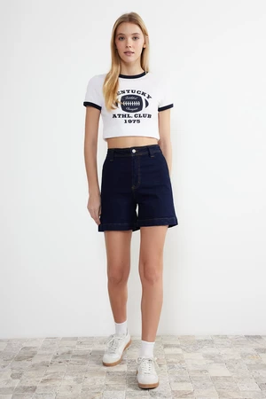 Trendyol Blue Fitted Stitching Detailed High Waist Denim Shorts