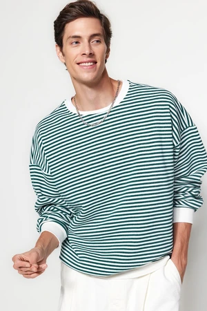 Trendyol Green Oversize/Wide Cut Striped Fleece Inside/Warm Sweatshirt