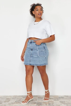 Trendyol Curve Light Blue Stitch And Tassel Detail Mini Denim Skirt