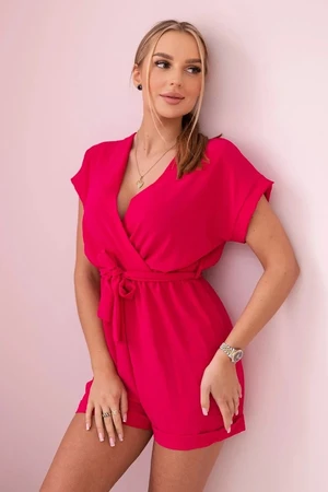 Short jumpsuit with a tie at the waist fuchsia