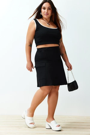 Trendyol Curve Black Mini Knitted Skirt with Pockets