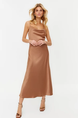 Trendyol Satin Dress with Brown Accessories