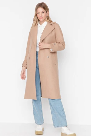 Trendyol Camel oversized pečiatkovaný kabát