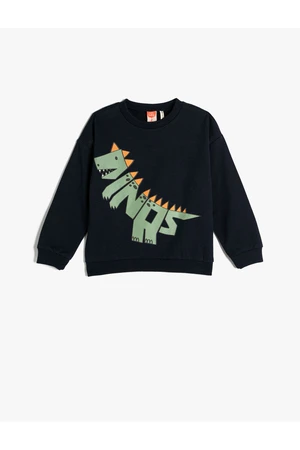 Koton Sweatshirt Dinosaur Printed Ruffled Crew Neck