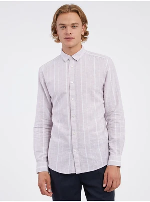 Light grey men's striped shirt with linen ONLY & SONS Cai - Men