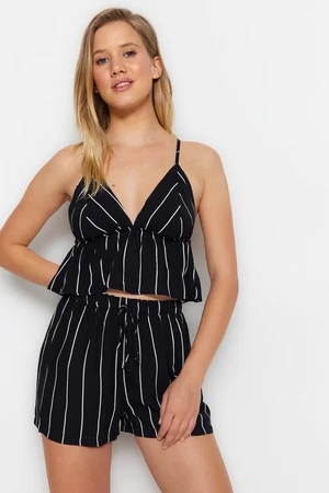 Trendyol Black Striped Back Tie Detailed Rope Suspender Viscose Woven Pajama Set