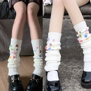 Y2K Sweet Girls Socks Colorful Button Leg Warmer Casual Stretchy Socks Knitted Boot Cover Sleeve Women Pile Up Socks