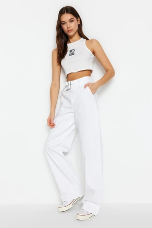 Trendyol White Waist Detailed High Waist Wide Leg Jeans