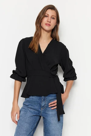 Trendyol Black Double Breasted Woven Belted Blouse