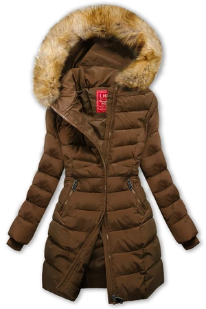 Winterjacke mit abnehmbarem Fellimitat Schokoladenbraun