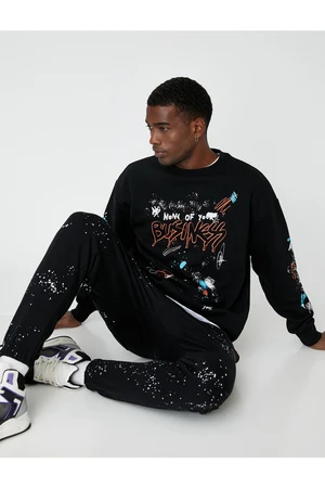 Koton Graffiti Printed Sweatshirt with Crew Neck