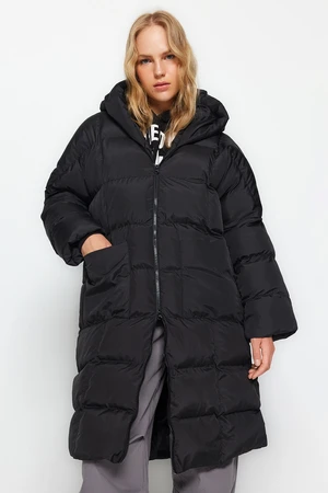 Trendyol Black Oversize Hooded Water Repellent Long Inflatable Coat