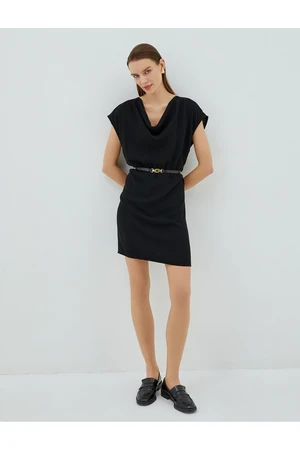 Koton Belted Mini Dress with Plunging Collar