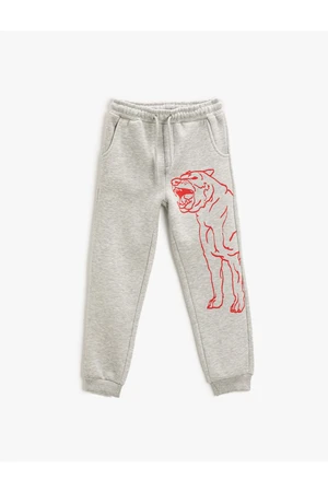 Koton Jogger Sweatpants Dog Printed Pocket Tied Waist