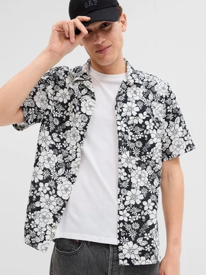 White-Black Men's Floral Short Sleeve Shirt GAP