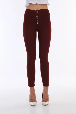 BİKELİFE Women's Claret Red High Waist Skinny Leg Buttoned Leggings Pants