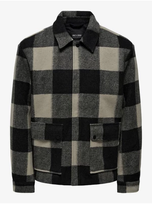 Grey-black mens plaid shirt jacket ONLY & SONS Connor - Men