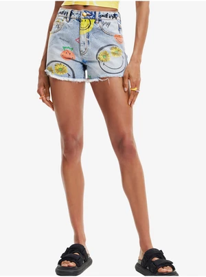 Light blue denim shorts Desigual Smiley - Women