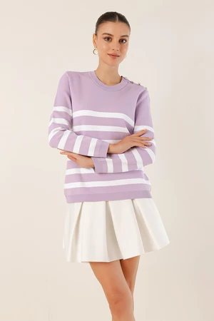 Bigdart 15820 Button Detailed Striped Sweater - Lilac