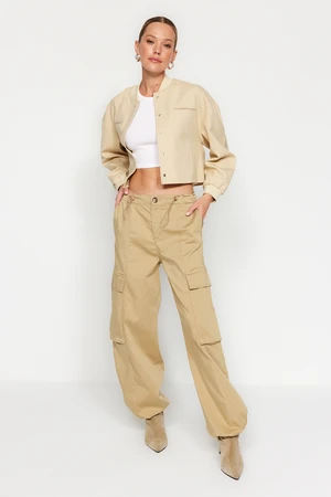 Trendyol Beige Regular Waist Satin Jogger Jeans with Cargo Pocket