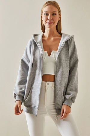 XHAN Gray Zippered Hooded Sweatshirt