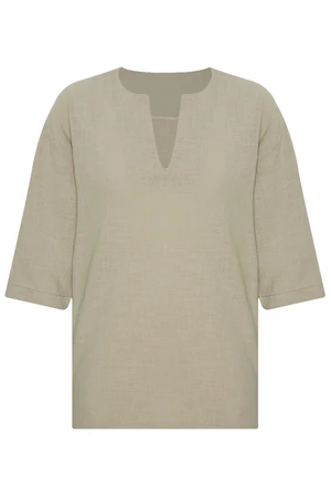 XHAN Mint V-Neck Poor Sleeves Oversized Linen Shirt 2x2x2-45964-58