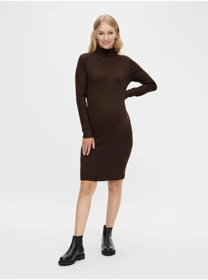 Dark Brown Maternity Sweater Dress with Stand-Up Collar Mama.licious Jacina - Women