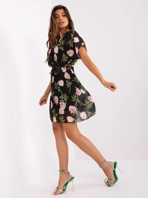 Black floral dress with short sleeves