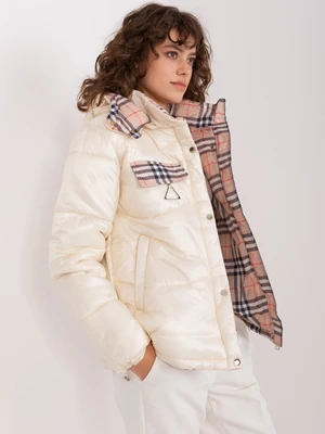 Light beige women's winter jacket with hood