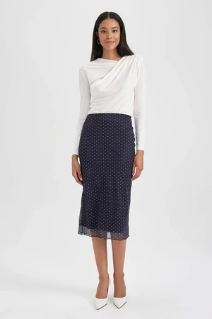 DEFACTO Straight Fit Polka Dot Tulle Lined Normal Waist Midi Knitted Skirt