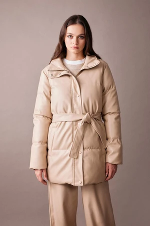 DEFACTO Regular Fit Recycled Filling Faux Leather Coat