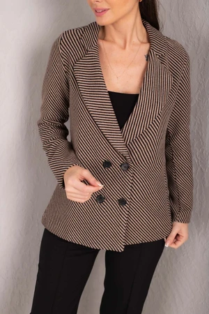 armonika Women's Mink Stripe Patterned Four Button Cachet Jacket