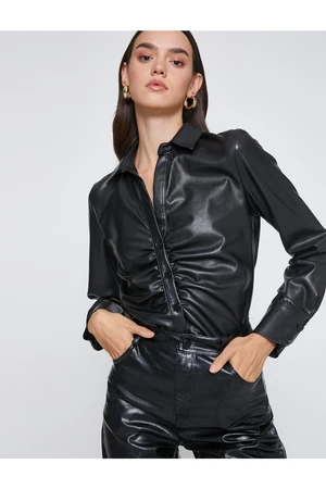 Koton Leather Look Shirt with Draped Detail