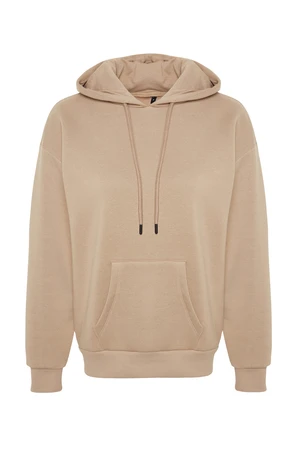 Trendyol Thick Mink, Fleece Inside Oversize/Wide Fit with a Hooded Basic Knitted Sweatshirt