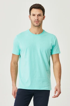 AC&Co / Altınyıldız Classics Men's Turquoise 100% Cotton Slim Fit Narrow Cut Crew Neck Short Sleeve T-Shirt