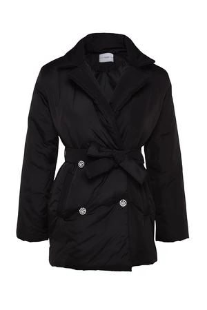 Trendyol Black Premium Oversized Belted Stone Button Detailed Water Repellent Quilted Inflatable Coat